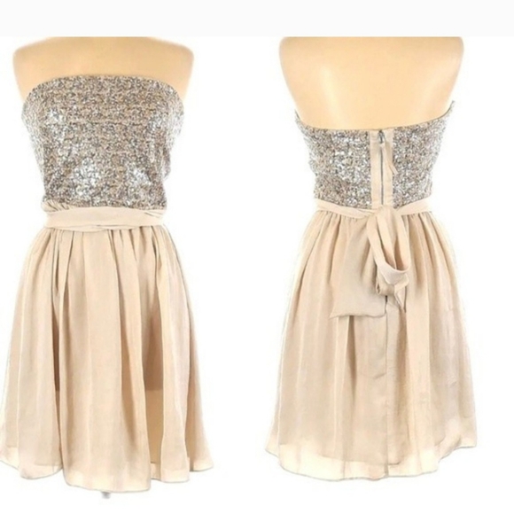 NWT! REBECCA TAYLOR Size 0 Strapless Sequin Chiffon Satin Mini Party Dress!!! - Picture 2 of 11